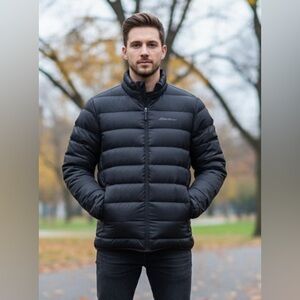 Eddie Bauer EB650 Black Down Puffer Jacket, Lightweight, Full Zipper, Size XXL